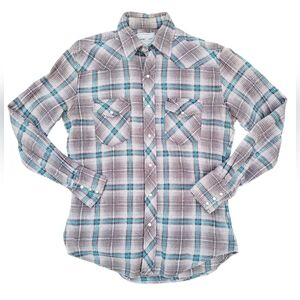 Wrangler Men's Wrancher Pearl Snap Western Shirt Gray Plaid Long Sleeve Cowboy S